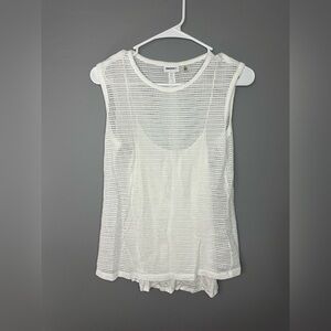 DKNYC Women’s White Mesh Sleeveless Top with built in tank top